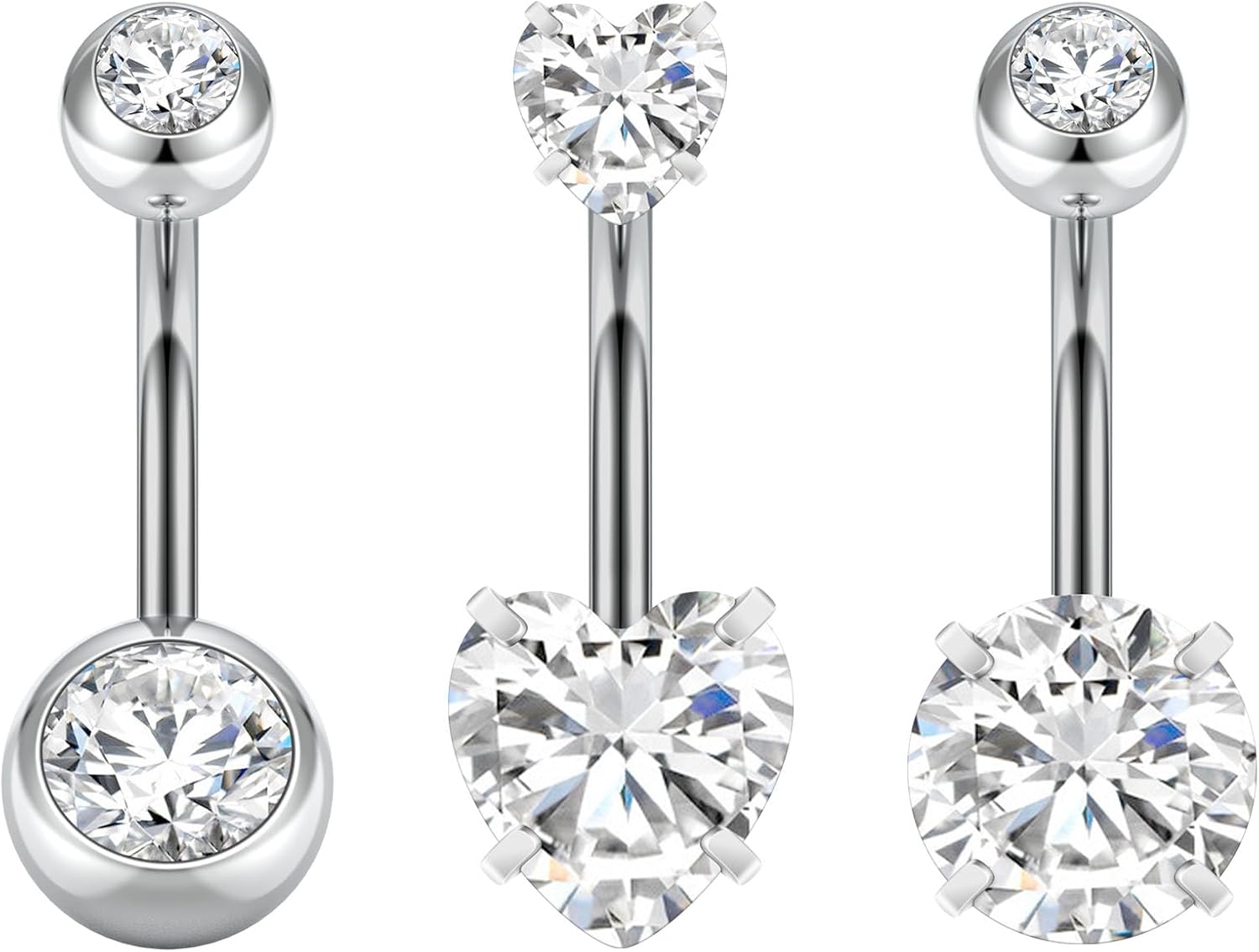 Anneau de Nombril en Acier Chirurgical 14G, Bijoux de Corps pour Femmes et Hommes #3-3pcs