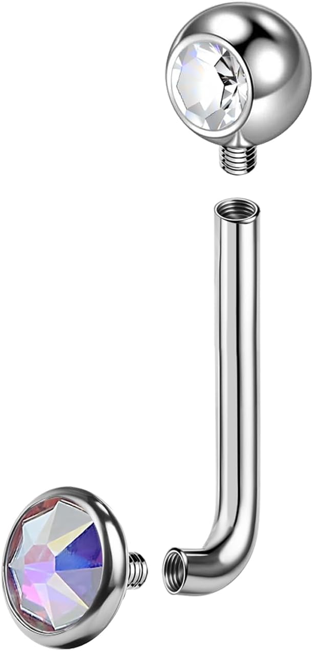 BodyAce F136 Christina Piercings Barbell en titane 14 g Filetage interne Piercing vertical pour nombril Anneau VCH en L Bar Length:12mm Arc-en-ciel