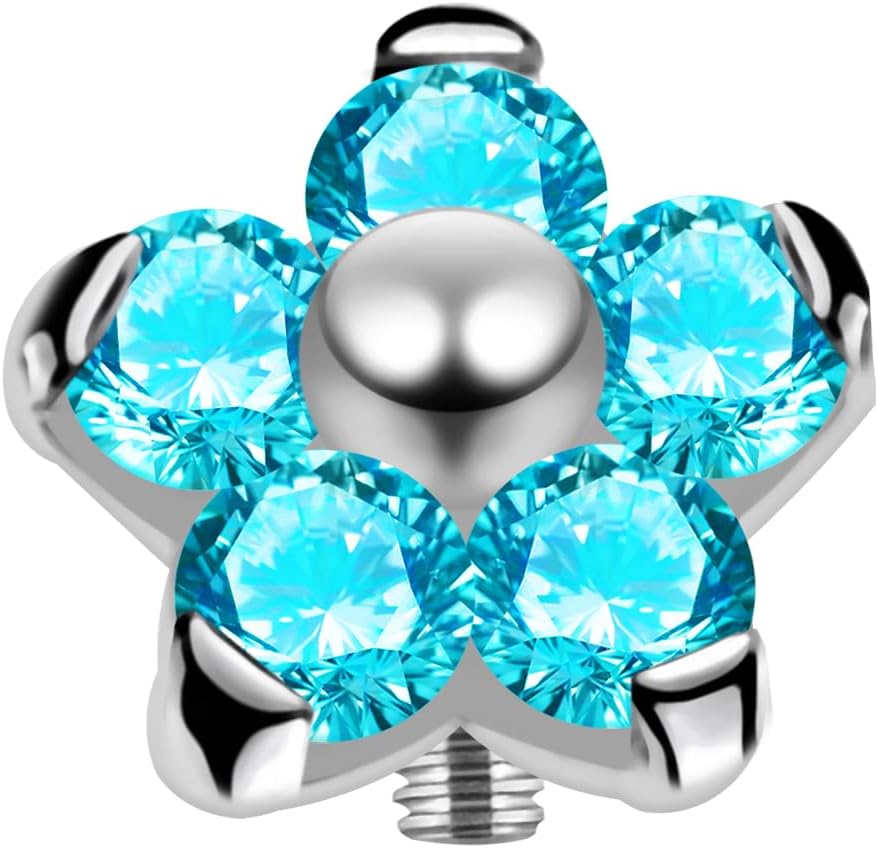 Monster Piercing 5 Bijoux Light Blue CZ Pierres Fleur G23 Grade Titane Top Micro Dermal Anchor