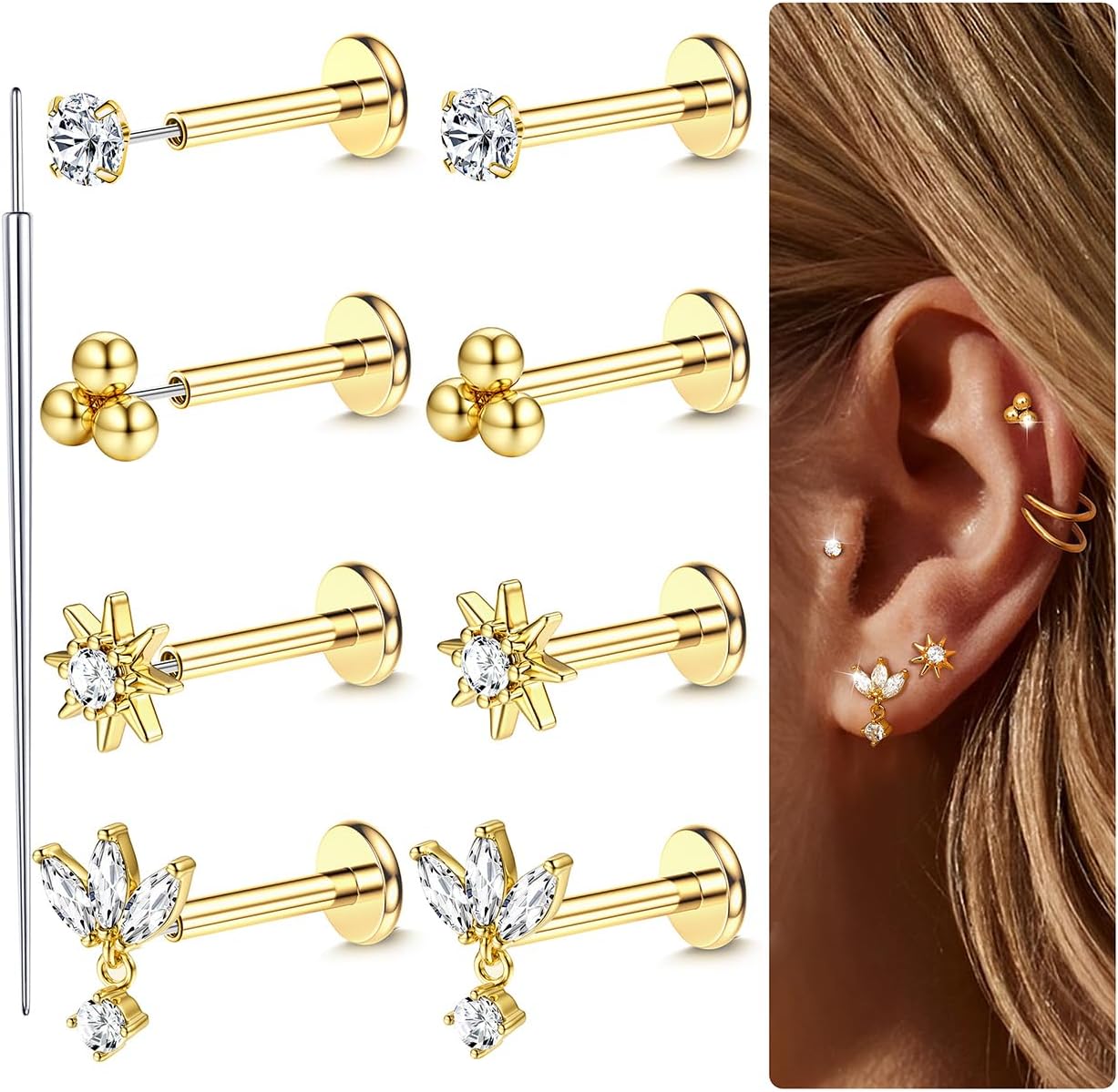 16G/18G/20G Piercing Tragus Or/Argent Acier Chirurgical Piercing Oreille Piercing Helix Piercing Labret Piercing Nez Cartilage Piercing Medusa 6/7/8MM Or-Simple-0.8MM-20G