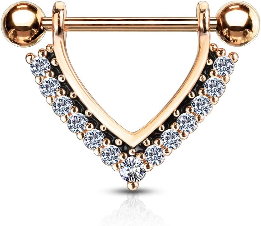 Tata Gisèle Piercing Sein Téton en Acier Chirurgical 316L et Oxydes de Zirconium - Triangle en Acier Entouré de Zircons Sertis - Différentes Couleurs - Or Rosé / Clair