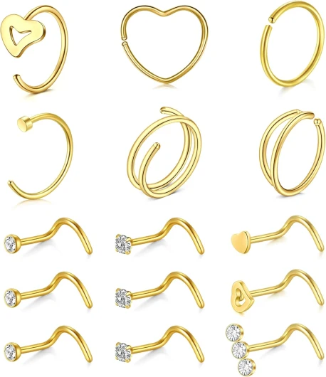 22G Piercing de Nez L Forme Tire Vis Piercing Nez Anneaux Acier Inoxydable Opal CZ Nose Screw Studs Nostril Piercing Bijoux Or5