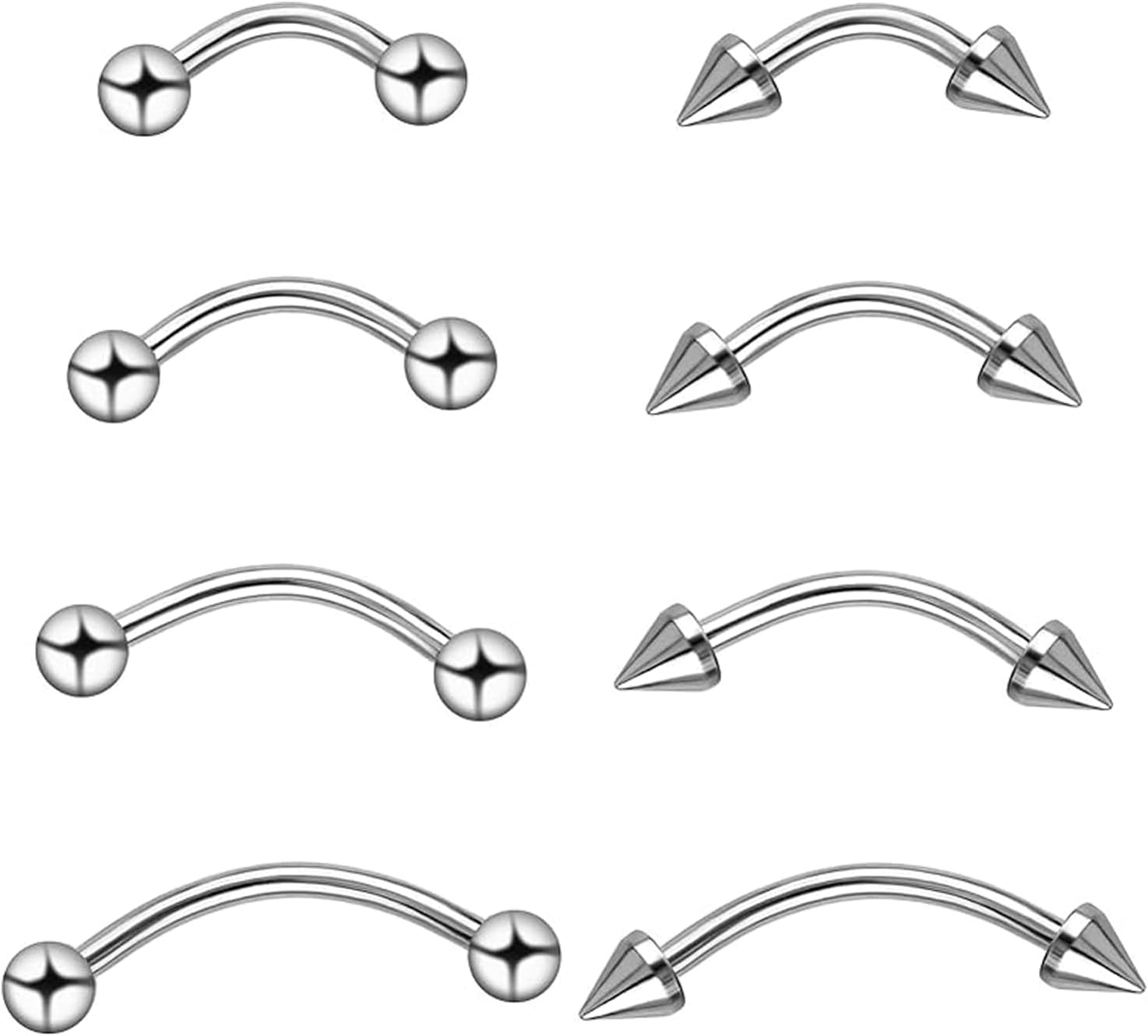 8 Pièces Piercing Arcade Homme,Vertical Levre in Acier Inoxydable,Levres,Sourcil LèVre Oreille Tragus Ventral,Courbé Groupe Balles e Pointe Hypoallergénique,Bijoux de Cartilage,pour Femmes et Hommes