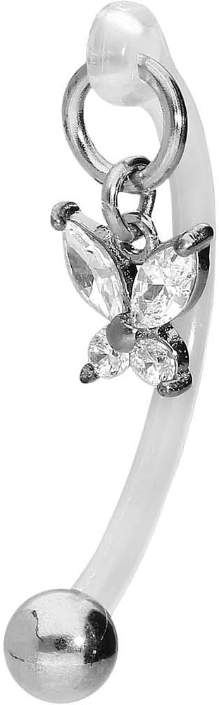 PIERCINGLINE PMFK Piercing banane + acier chirurgical - Papillon en cristal - Piercing intime du ventre - Choix de couleurs Transparent,Argent