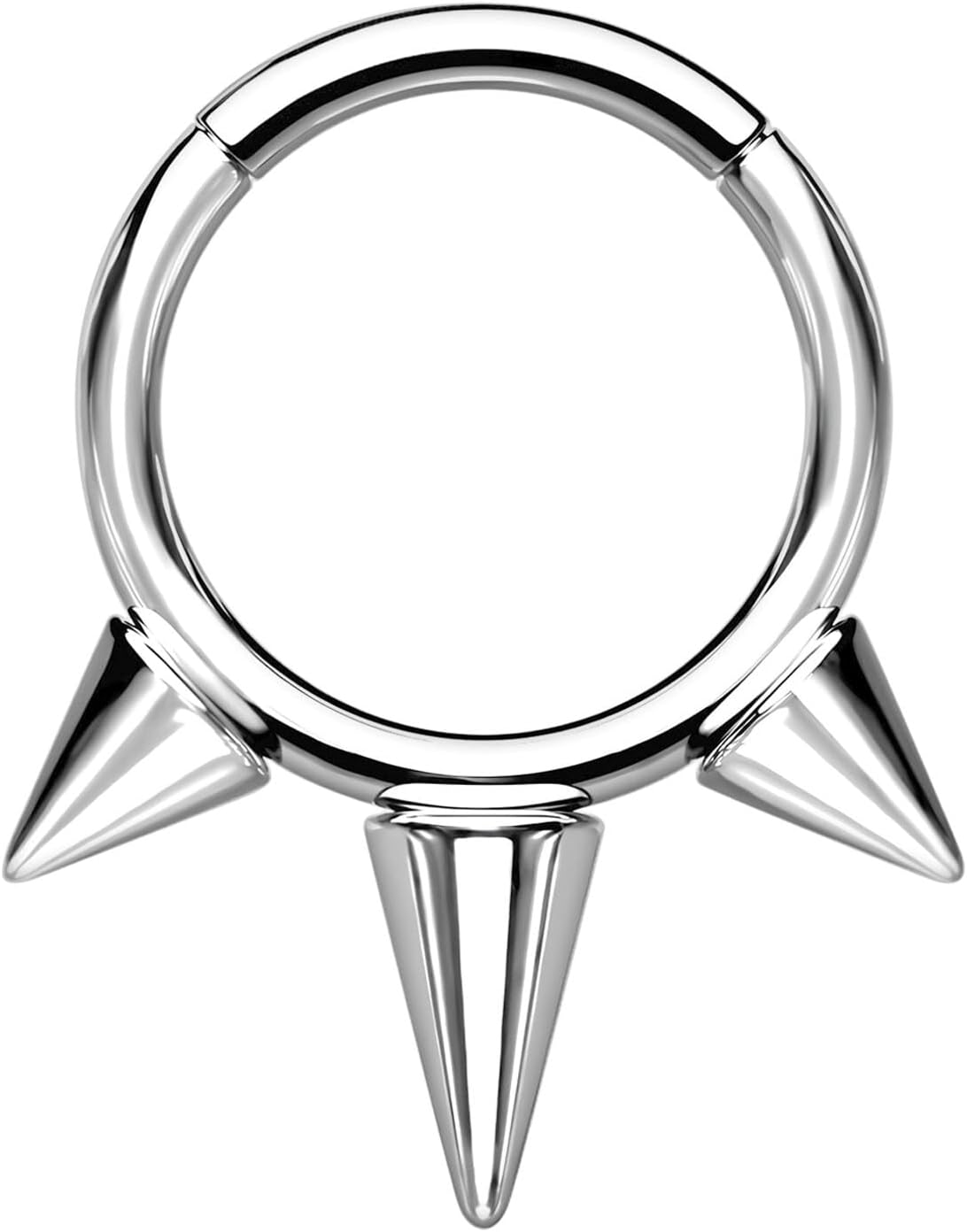 Titanium Clicker Ring with Three Spikes, Septum Earring Nose Piercing Clicker Daith Ring Hoop Gauge: 16G - Diam: 10 mm Silver