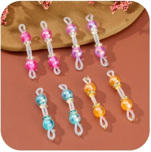 4 paires faux piercing teton anneaux faits la main,Candy piercing téton avec perles multicolores silicone 8mm barbelés Non Piercing Faux piercings bijoux corporels mignons