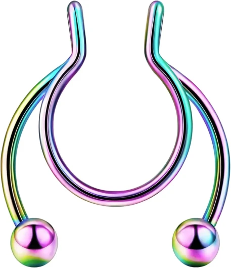 Surgical Steel Septum Cuffs with Classic Balls, Faux Nose Cuff Clip-On Ring Hugger Non-Piercing Jewelry