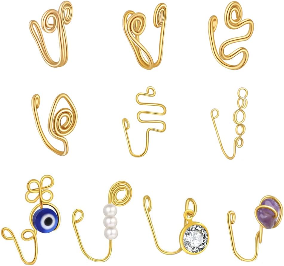 Faux Piercing Anneaux à Nez, Faux Piercing Septum, Anneau de Nez Non Piercing, Cuivre Plaqué Or, Styles Mixtes, pour Hommes, Femmes, pour Un Usage Quotidien, Fêtes, Festivals (Doré)