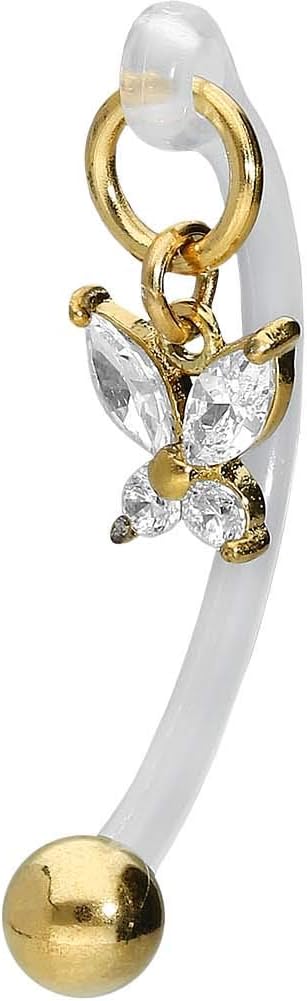PIERCINGLINE PMFK Piercing banane + acier chirurgical - Papillon en cristal - Piercing intime du ventre - Choix de couleurs Transparent