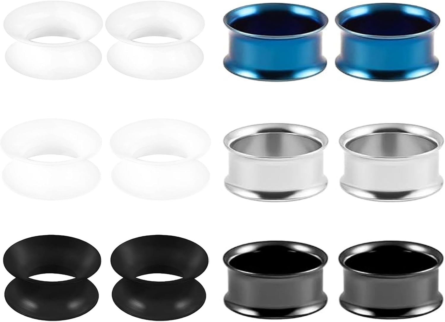 JENCVNL 6 Paires Écarteur d Oreilles, Bouchons d'Oreille Acier Inoxydable Piercing Tunnel SiliconeJauges en Double Élargisseur d’Oreille Tunnel pour Homme Femme, 3-20mm