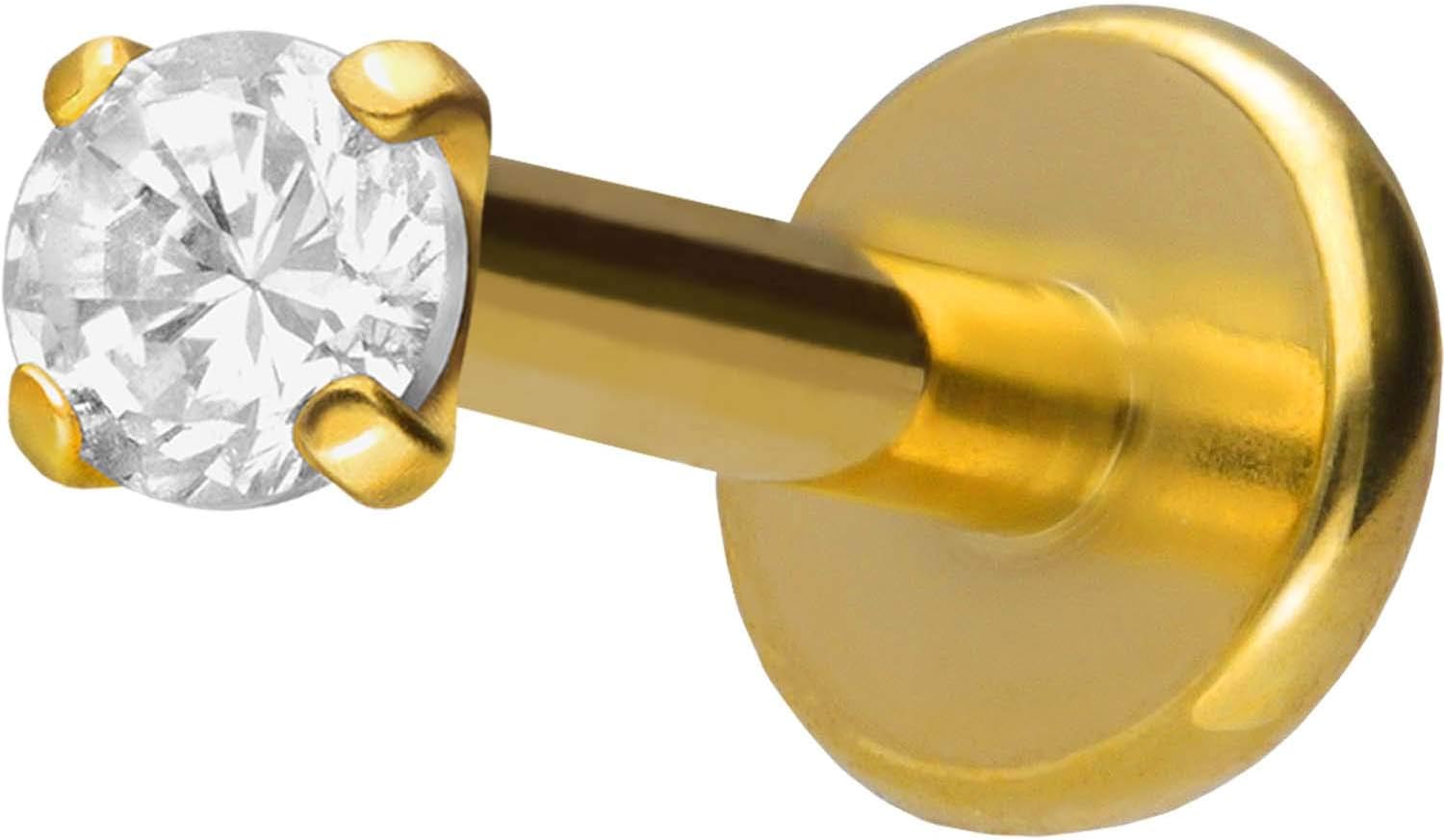 PIERCINGLINE Piercing labret en titane - Filetage intérieur - Cristal incrusté - Piercing pour lèvre, nez, oreille - Couleur et taille au choix doré, cristal de 2,5 mm Épaisseur de la tige : 1,2 mm - Longueur de la tige : 5 mm.