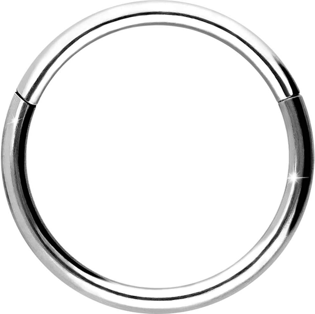 PIERCINGLINE Anneau segmenté à clicker en titane – Piercing pour nez, septum, oreille, hélix ou tragus Or blanc Épaisseur de tige : 0,8 mm - diamètre interne 8 mm