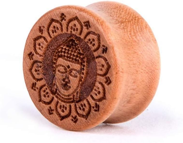 BlackAmazement Plug d'oreille en bois Motif mandala Fleur Bouddha Éveillé 10 mm – 16 mm Homme Femme
