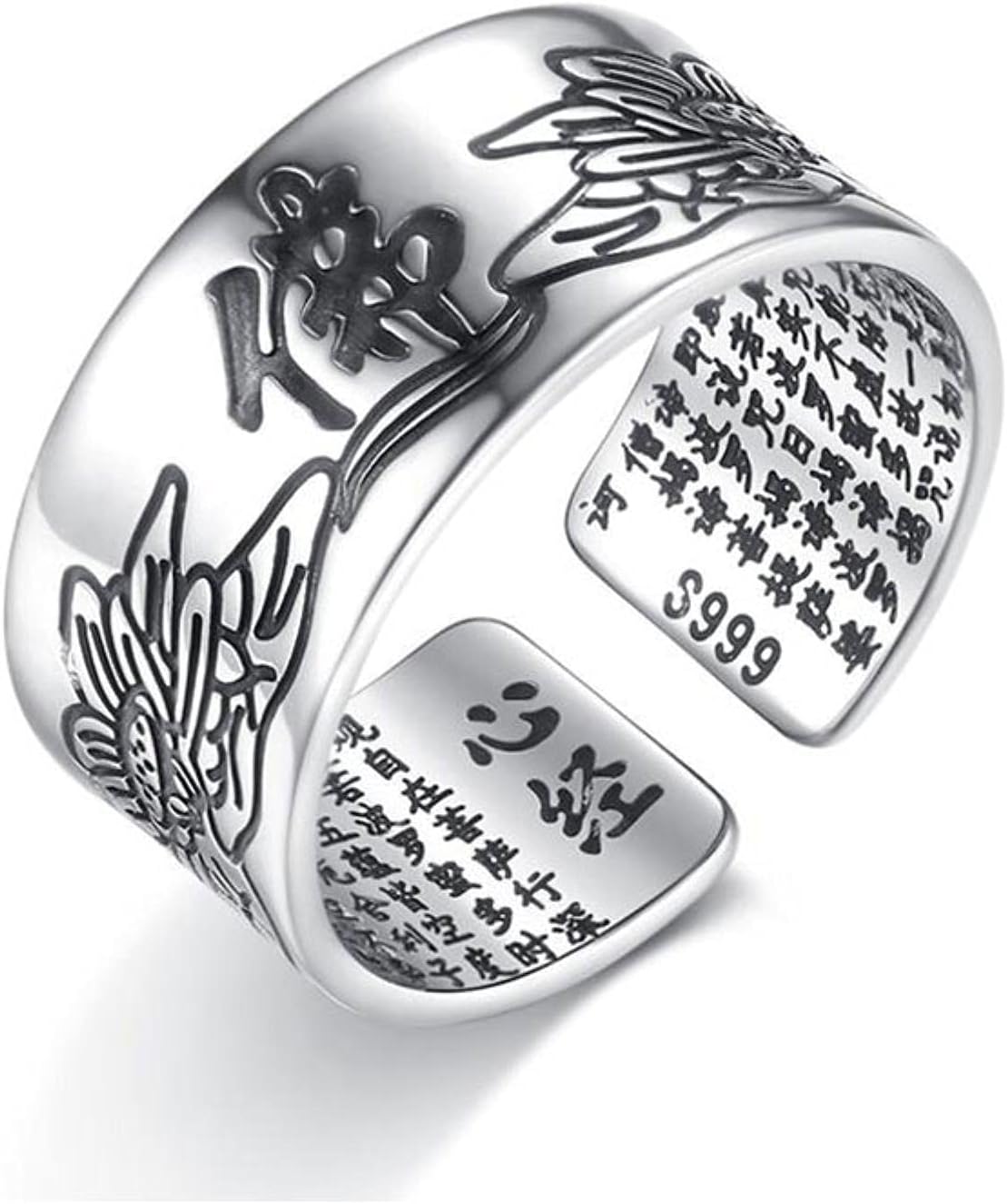 Bijoux Vintage Amulette Bouddha Lotus Baltique Écritures Bouddhistes Anneaux D'ouverture pour Hommes Femmes Resizable