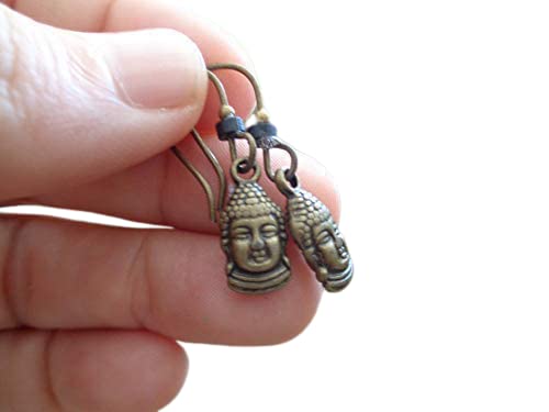 �� BOUDDHA EN CÉRAMIQUE ET BRONZE NOIR FAIT À LA MAIN ★ boucles d'oreilles et crochets faits à la main