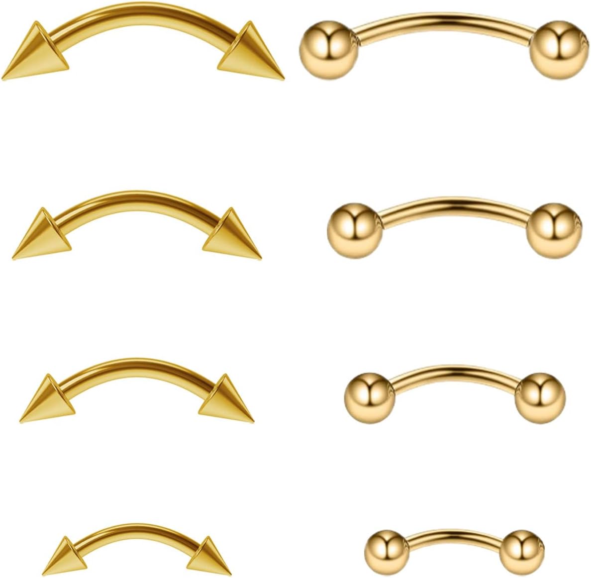 ZAMXHUG 16G Piercing Sourcil en Acier - 8pcs Langue Anneaux Barbell Courbe Acier Chirurgical Piercing Arcade Cartilage Helix Piercing Bijoux de Corps pour Femmes Hommes Personnalisés, Or