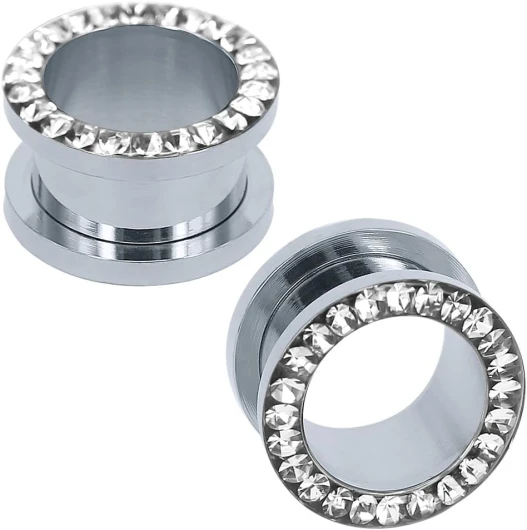ZeSen Jewelry Bouchons de Tunnels Auriculaires en Cristal avec Strass en Acier Inoxydable 316L
