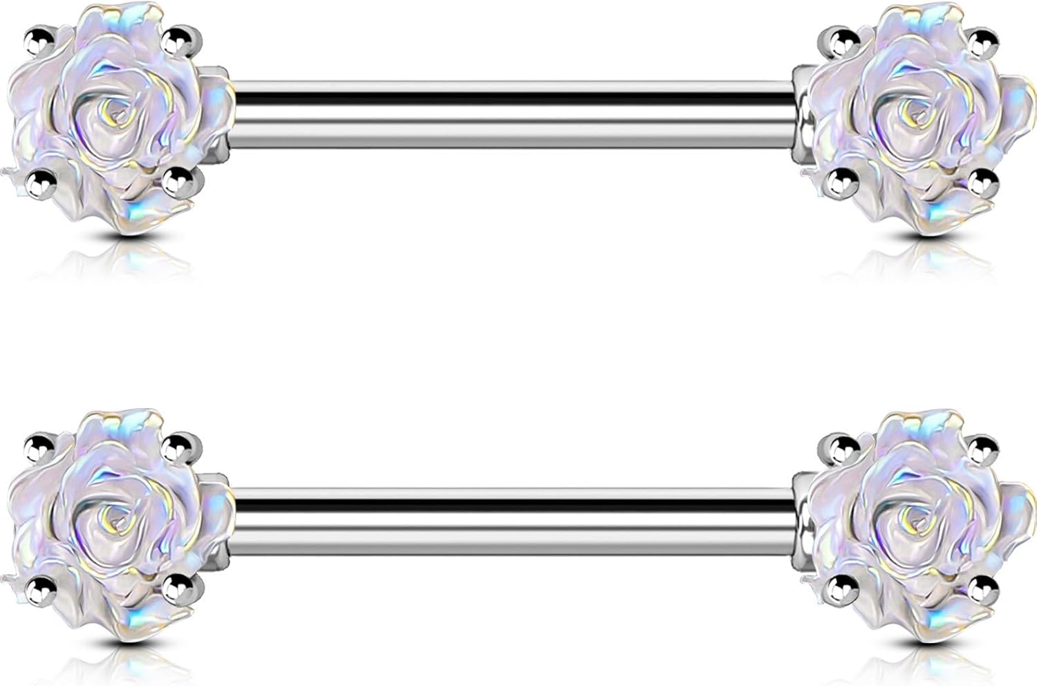2PCS Barres de Perçage en Acier Inoxydable 316L Anneaux Mamelon Fleur Bijoux Femme 14mm Piercing Corporel pour Nipples