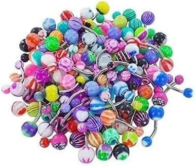 Lot de 60 boules de piercing colorées pour téton, langue, piercing professionnel, bijoux multi-usages, anneaux de nombril de couleurs mélangées, mode pratique