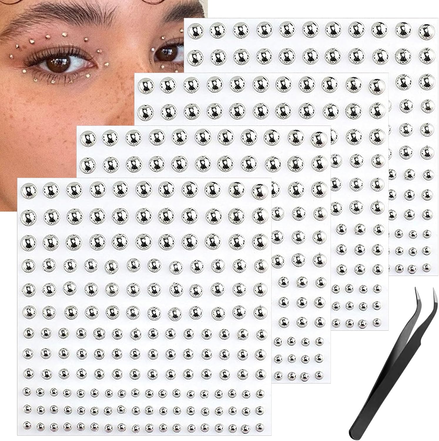 LunarCharm Lot de 4 autocollants pour faux anneaux de nez, clous de lèvre avec pierres précieuses pour le visage, faux piercing de lèvre, faux piercing pour homme et femme