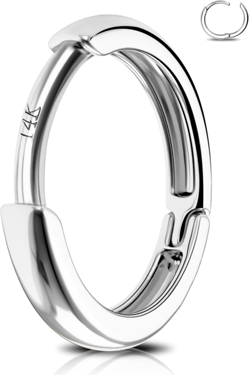 Jewseen Boucles d'oreilles à charnière en or massif 14 carats - Anneau segmenté - Piercing de nez, hélix, septum - Pour homme et femme