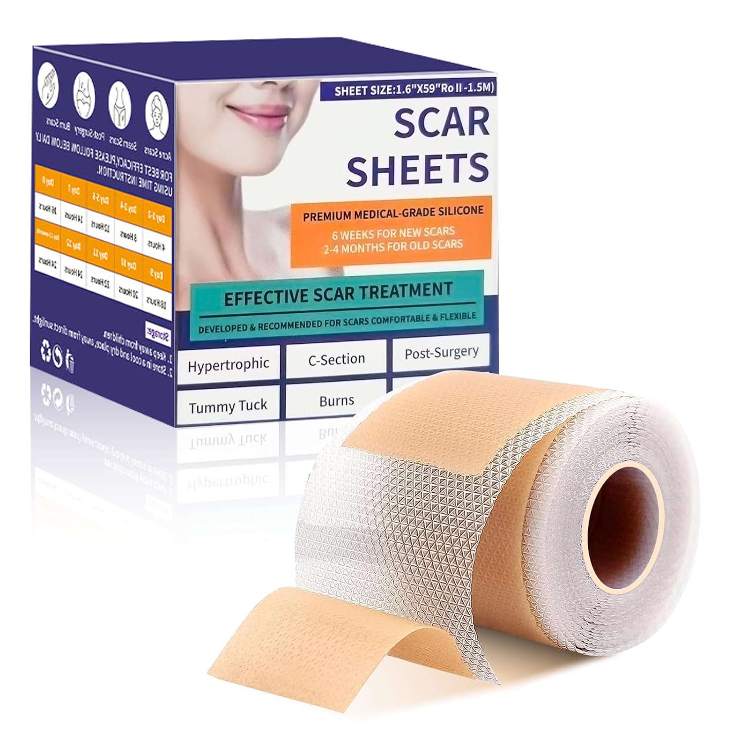 SUNNIFLY Pansement Silicone Cicatrice，Pansement Cicatrisant，4 cm × 150 cm Silicone Scar Sheets, Imperméable et Respirant pour Couvrir les Cicatrices et les Tatouages Anciens et Nouveaux.