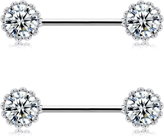 Melighting 14G Nipple Rings Shiny Clear CZ Nipple Bars 316L Surgical Steel Nipple Piercing Bar Nipple Barbell Piercing Jewellery for Women Men