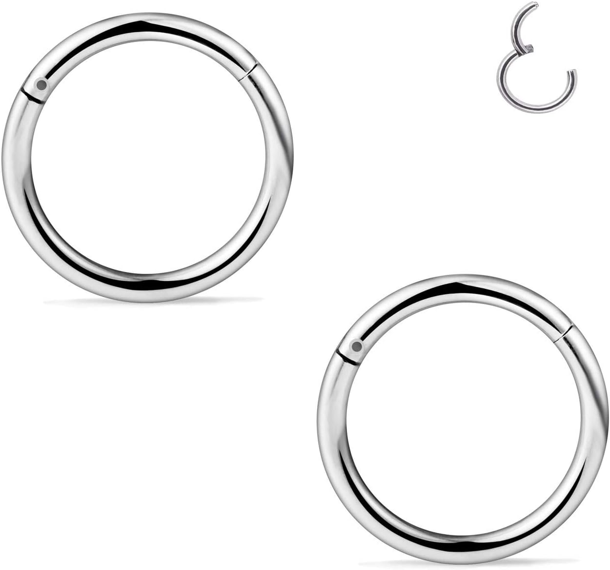 FECTAS Anneau de Nez Segment en Acier Inoxydable Anneau de Nez Cerceau Clicker Lèvre articulée Septum Tragus Helix Piercing Cartilage Bijoux (18/16/14G) 14G 8mm Argent