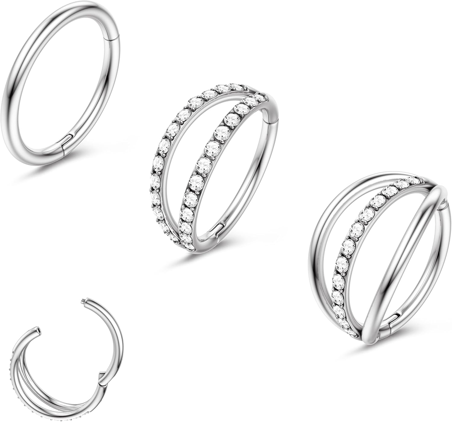 3pièces anneaux de nez 18G bijoux de piercing 316L acier chirurgical anneaux de nez boucles d'oreilles cartilage ensemble double CZ tragus bijoux de piercing à la lèvre or/argent 8 mm 10 mm