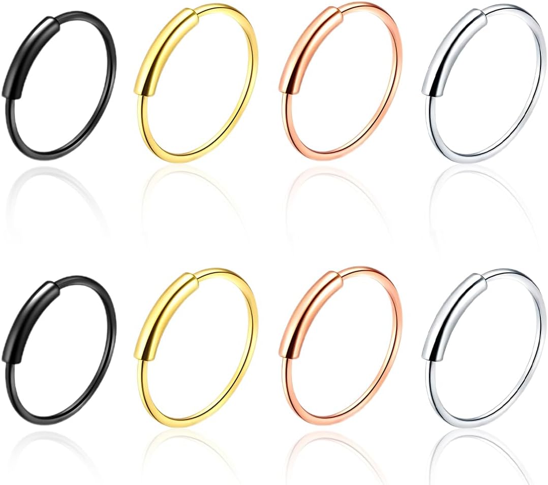 ZXUPOI 8 pcs Piercing Nez Anneaux Piercing Hélix Tragus Hypoallergénique Anneaux de Cartilage Piercing Septum Anneau Nez Piercing