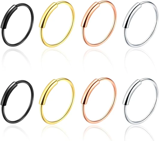 ZXUPOI 8 pcs Piercing Nez Anneaux Piercing Hélix Tragus Hypoallergénique Anneaux de Cartilage Piercing Septum Anneau Nez Piercing