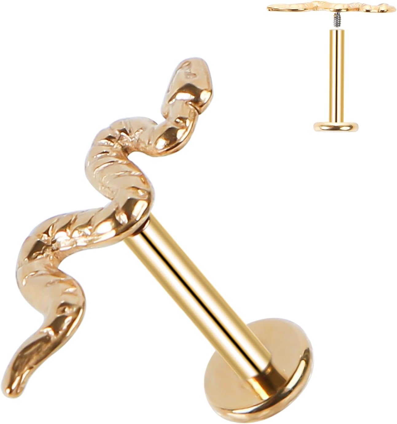 ESHIONER G23 Titane Piercing Tragus Helix Labret Piercing Oreille Cartilage Piercing Levres Bouche Bioflex Conch Flat Stud Piercing Medusa Hypoallergénique Argent Or Bijoux Serpent 16g 6mm 8mm 10mm