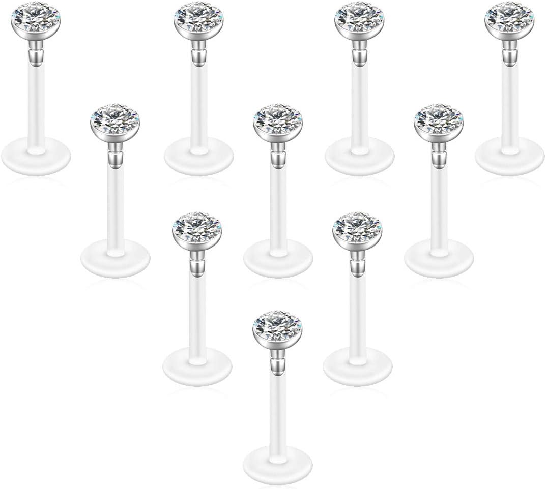 10Pcs Piercing Lèvre Piercing Tragus Cartilage Hélix Nez Labret Acrylique Acier Inoxydable Strass Cristal 3mm Boule Clou d'Oreille Femme Homme Stud Lot Bijoux de Corps