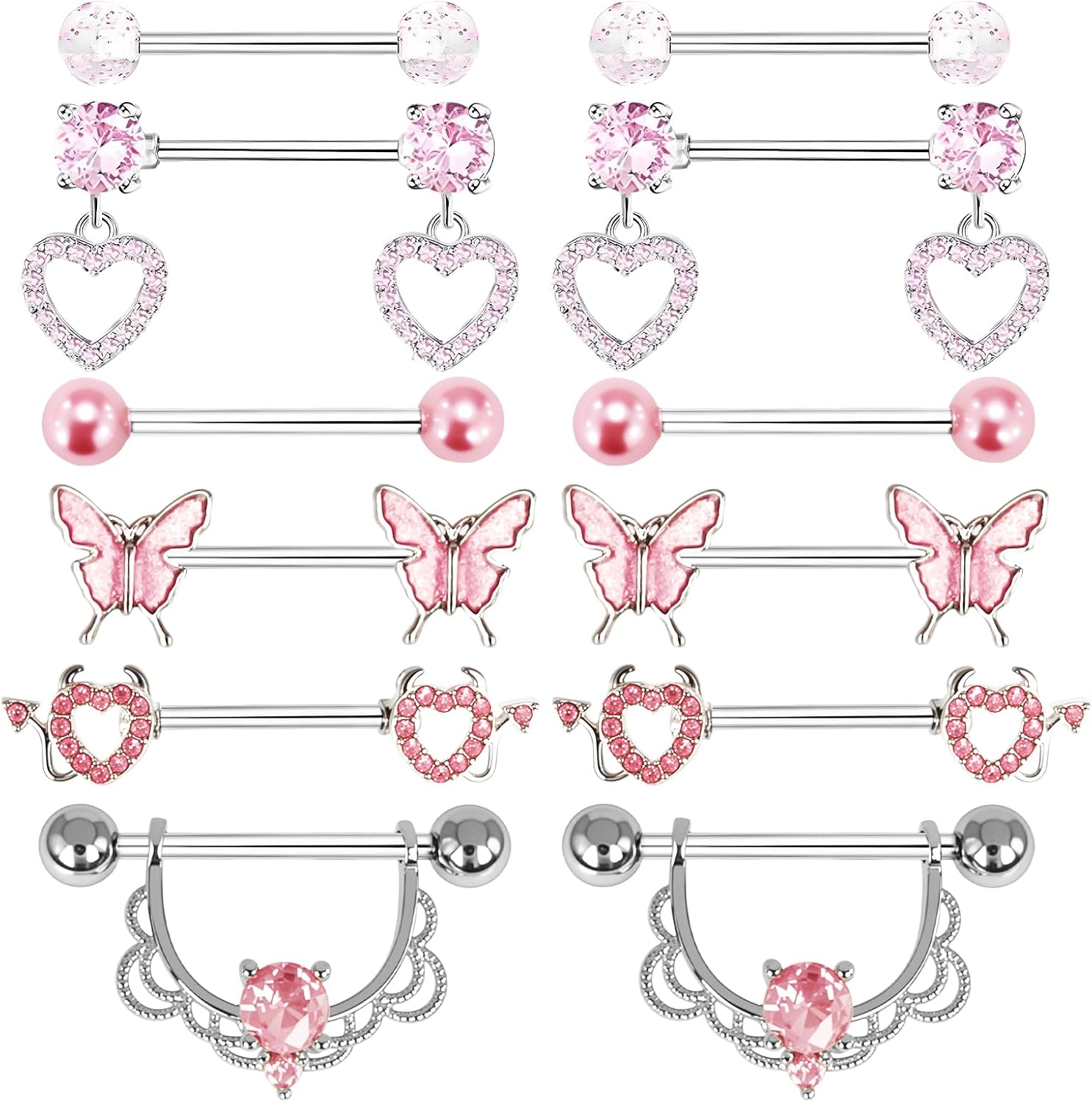 ZENGSING 6 Paires 14G Piercing Teton pour Femme Acier Inoxydable Anneau de Mamelon CZ Piercings Barbells Argent Rose Bijoux Mamelon Langue Piercing Tetons Hypoallergénique Piercings Tétons Femme