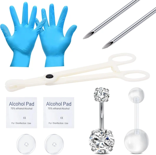 14G Kit Piercing Nombril Kit de Percage Piercing Nombril Acier Inoxydable Piercing Ventre Kit Stainless Steel Outils de Perçage du Nombril