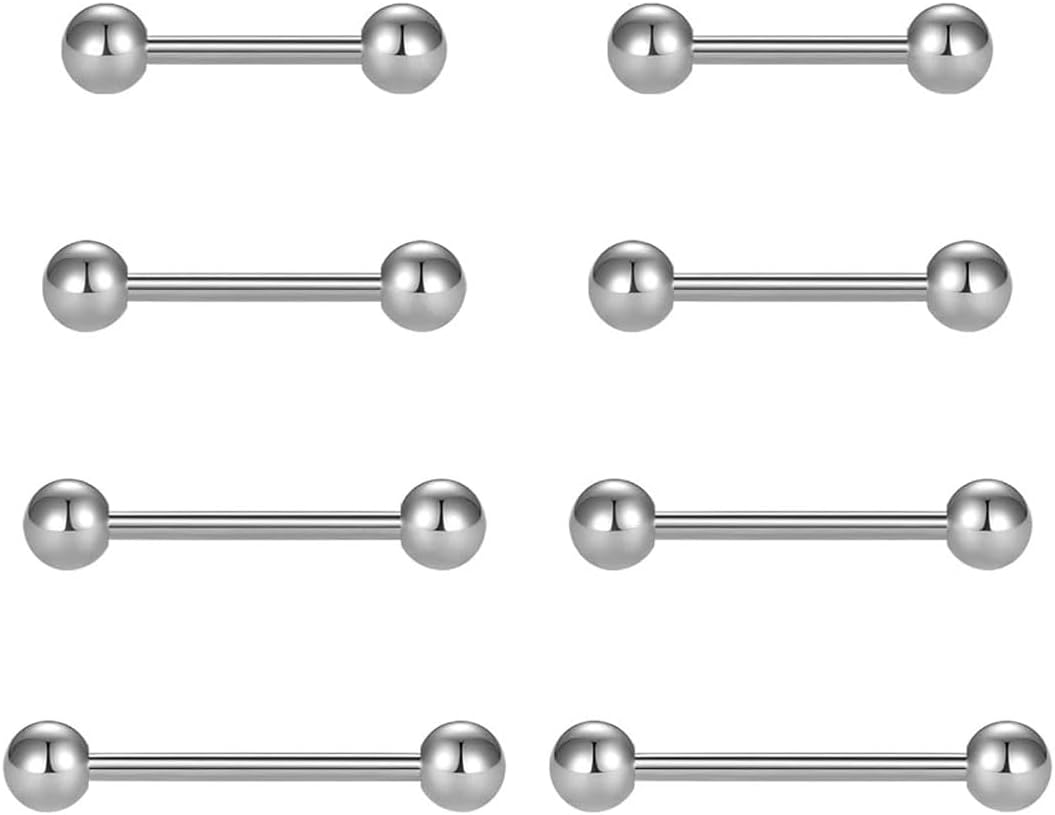 BZKSER 8pcs Chirurgical Piercing- Langue Barre Téton Anneaux 14G Acier Inoxydable Droite Barbell Piercing Bijoux