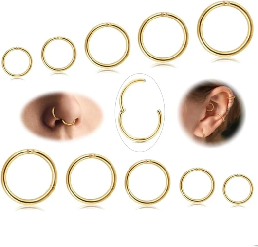Diamday 10 Pcs 6-12mm 316L Acier Nez Anneaux Septum Piercing Cartilage Cerceaux Segment Anneau Corps Piercing Nez Hoop Anneaux À Lèvres Helix Boucles d'oreilles pour Femmes Hommes