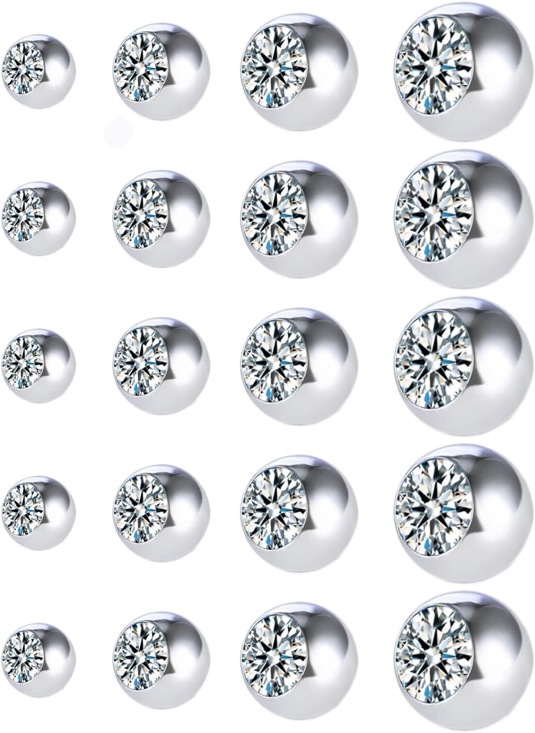 Gojewen 14G 16G Boules de Piercing Argent 32pcs Remplacement Boules Acier Inoxydable pour Filetage Extérieur Lèvres Septum Hélix Langue Ventre Bijoux de Piercing