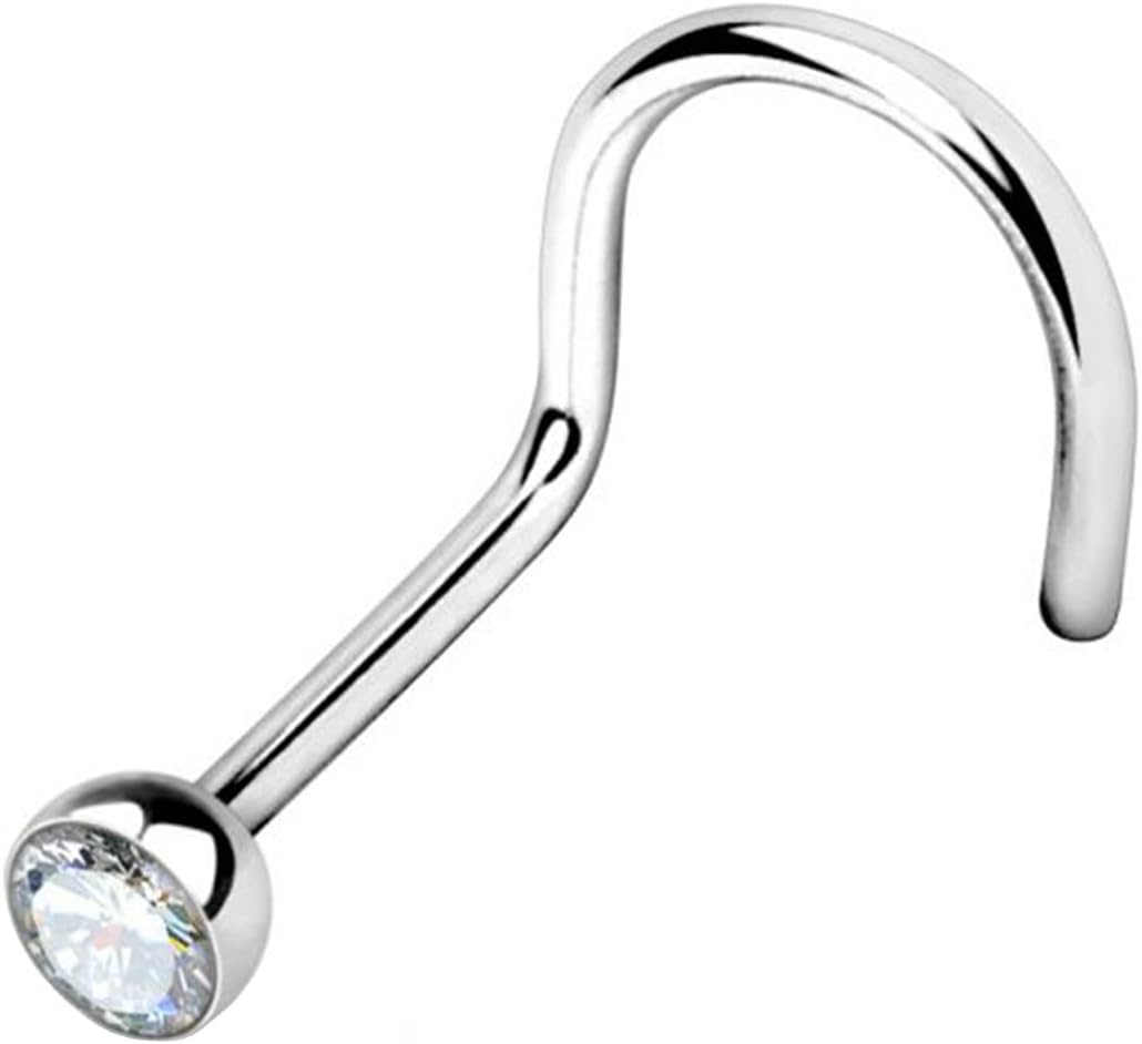 WARRIOR Piercing Nez Stud Nez Courbé avec Boule de Cristal Tchèque Acier Chirurgical 316L Stérile 22G (0.8 mm) Longueur 6.5 mm x 2.5 mm PBS-002 / PTB-002