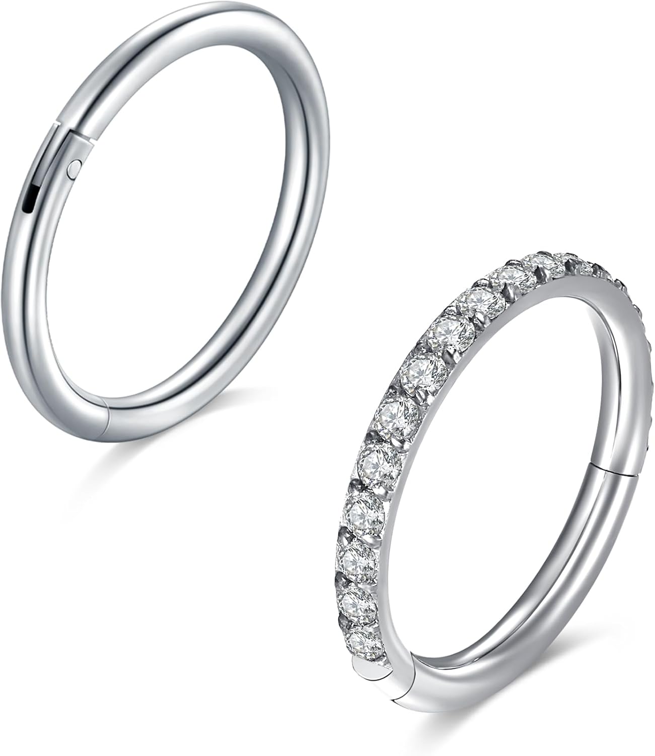 JFORYOU 2PCS Anneau de Nez à Segments Articulés Clicker Helix Hoops 16G/18G/20G Acier Chirurgical 316L Septum Conch Cartilage Daith Tragus Rook Lip Ring Bijoux de Piercing en CZ pour Hommes et Femmes