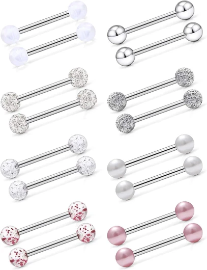 VF VFUN 14G Piercing Teton Acier Chirurgical Langue Des Boules Brillantes Dans le Noir Bijoux de Corps Retainer Femme Homme 14MM