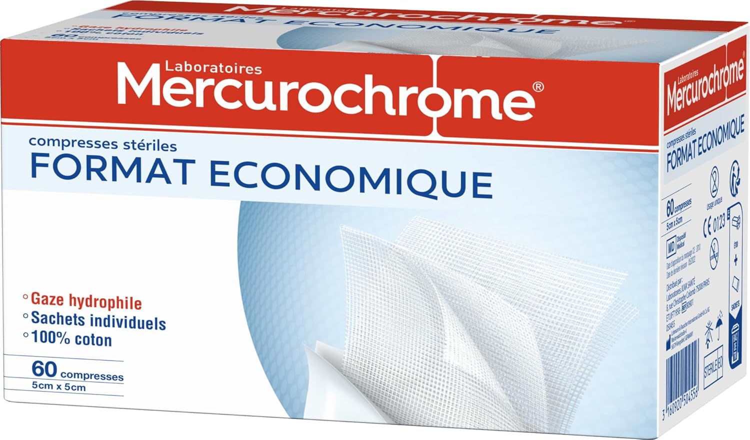 Compresses stériles Mercurochrome - 60 unités 60 Unité (Lot de 1) Unique