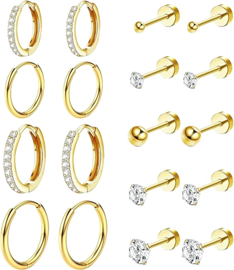 MeoZynxadril 9 Paires Boucles d'Oreilles, Boucle D'oreille Acier Inoxydable, Piercing Oreille Cartilage, Boucles D'oreilles Femme Or, Piercing Multiple, pour Bijoux Acier Inoxydable Femme