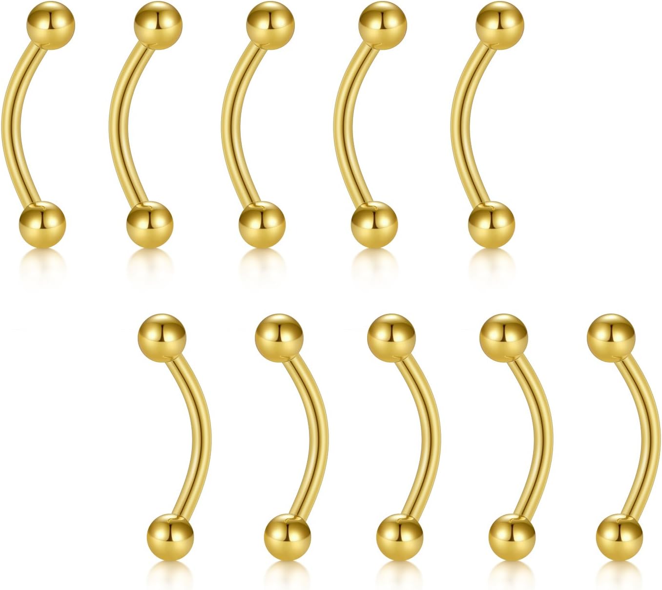 FECTAS 10 pièces Piercing à Sourcils Curved Barbell 16G 10mm Barres de Tragus de la lèvre de 10mm Piercing Bijoux