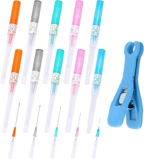 ZhouWei 11 Pièces Aiguille Piercing Kit, Aiguille Piercing Cathéter Hybride 14G 16G 18G 20G 22G Outils en Acier Inoxydable Jetable avec Agrafe, pour Langue Ventre Mamelon Cartilage (Multicolore)
