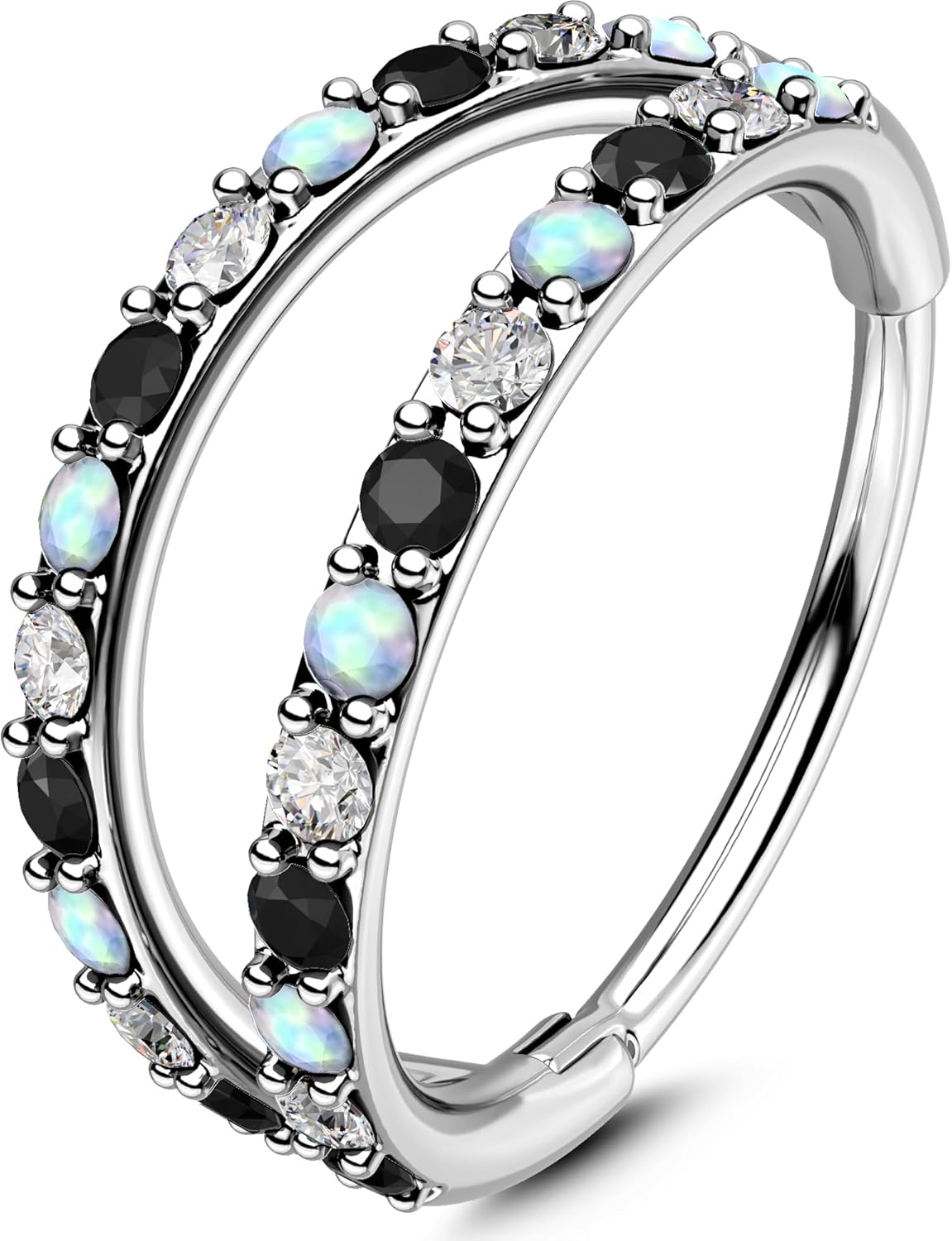 Nose Ring Hoops 20G Nose Piercing Jewellery 6/7/8mm Nostril Conch Hoop Double Line CZ Opal Helix Tragus Daith Snug Rook Cartilage Earrings Ring