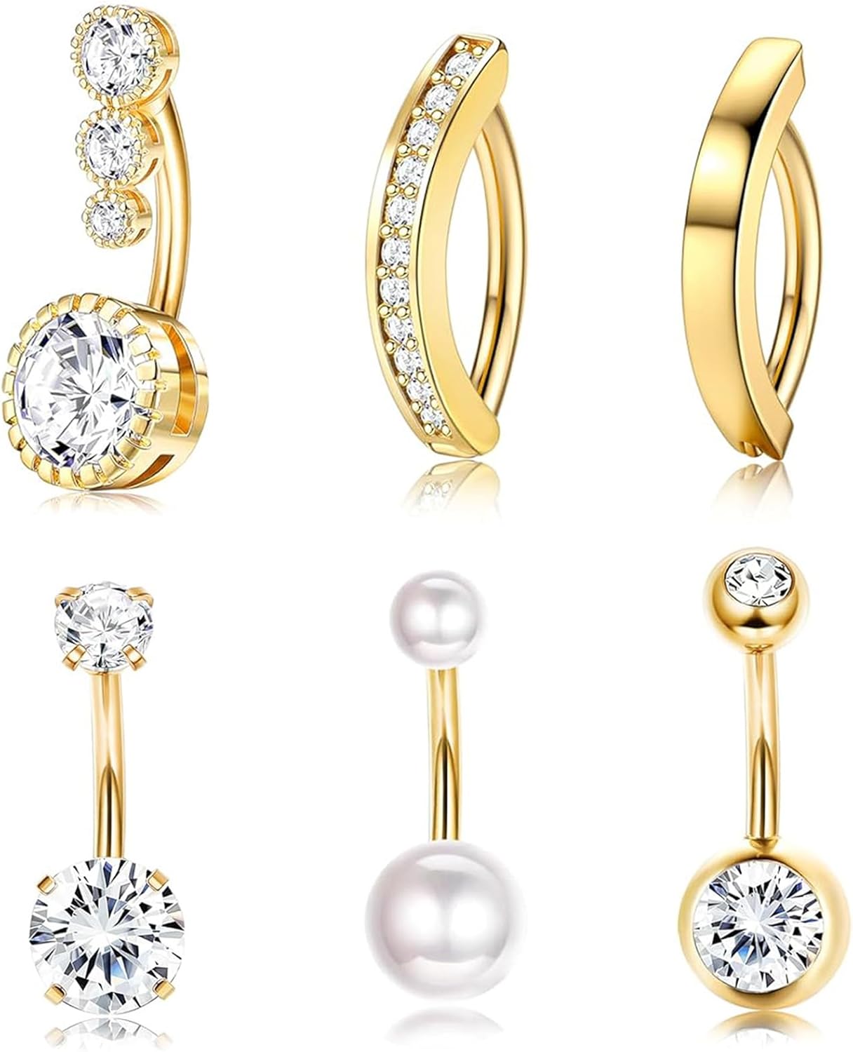Agogue Lot de 6 piercings de nombril en acier chirurgical - Doré - Pour femme - Idéal pour les vêtements de plage