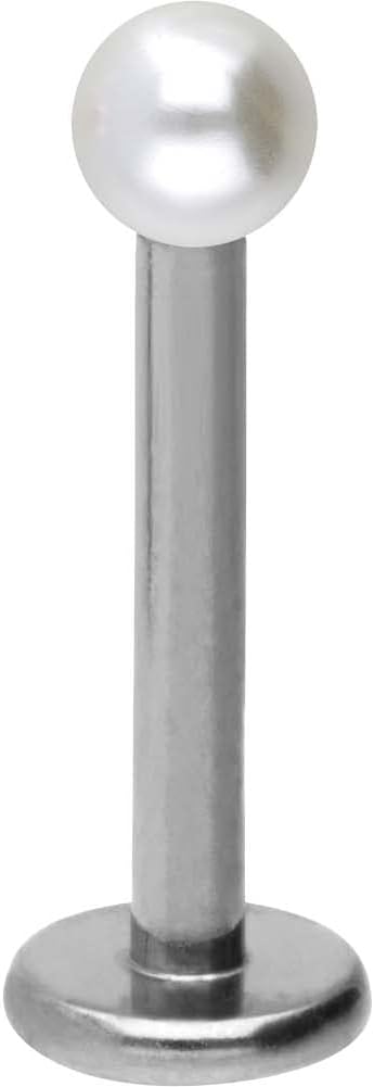 PIERCINGLINE Piercing labret en acier chirurgical - Perle synthétique - Piercing pour lèvre, oreille, nez - Couleur et taille au choix Argenté - Taille des perles : 3 mm Épaisseur de la tige : 1,2 mm - Longueur de la tige : 7 mm.
