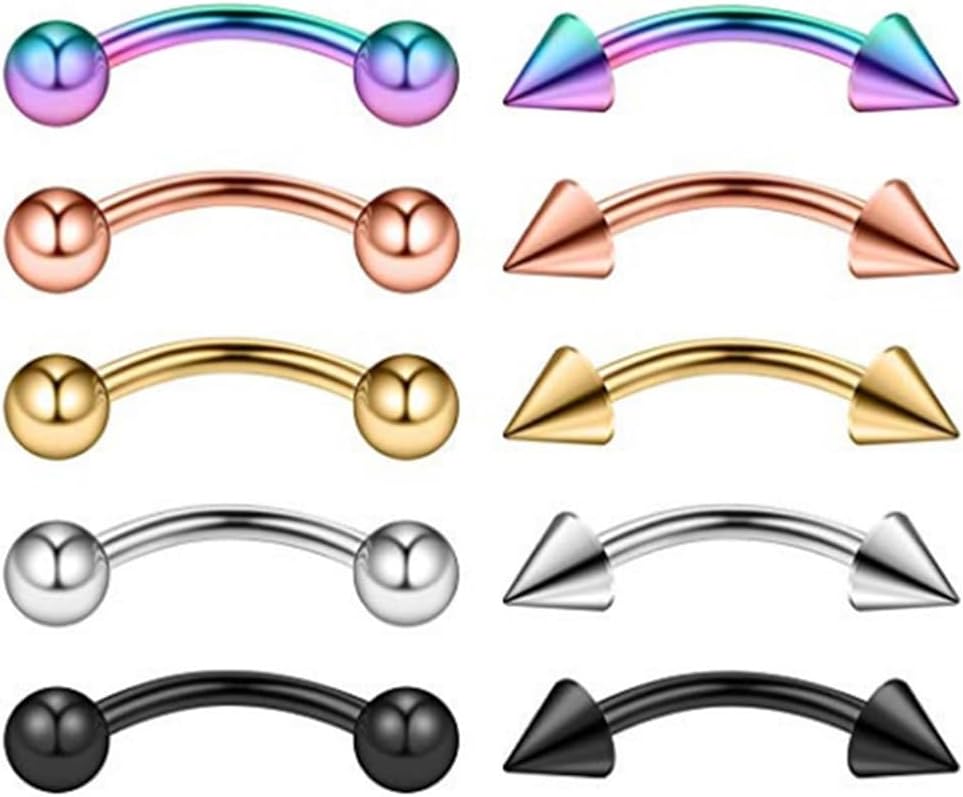 LYITZW 10 PCS Piercing Sourcil Arcade Acier Chirurgical Curved Barbell Rook Anneaux Helix Cartilage Tragus Oreille Banane Boule,Snug Lip Belly Button Piercing Boucles d'oreilles pour Femmes(8mm)