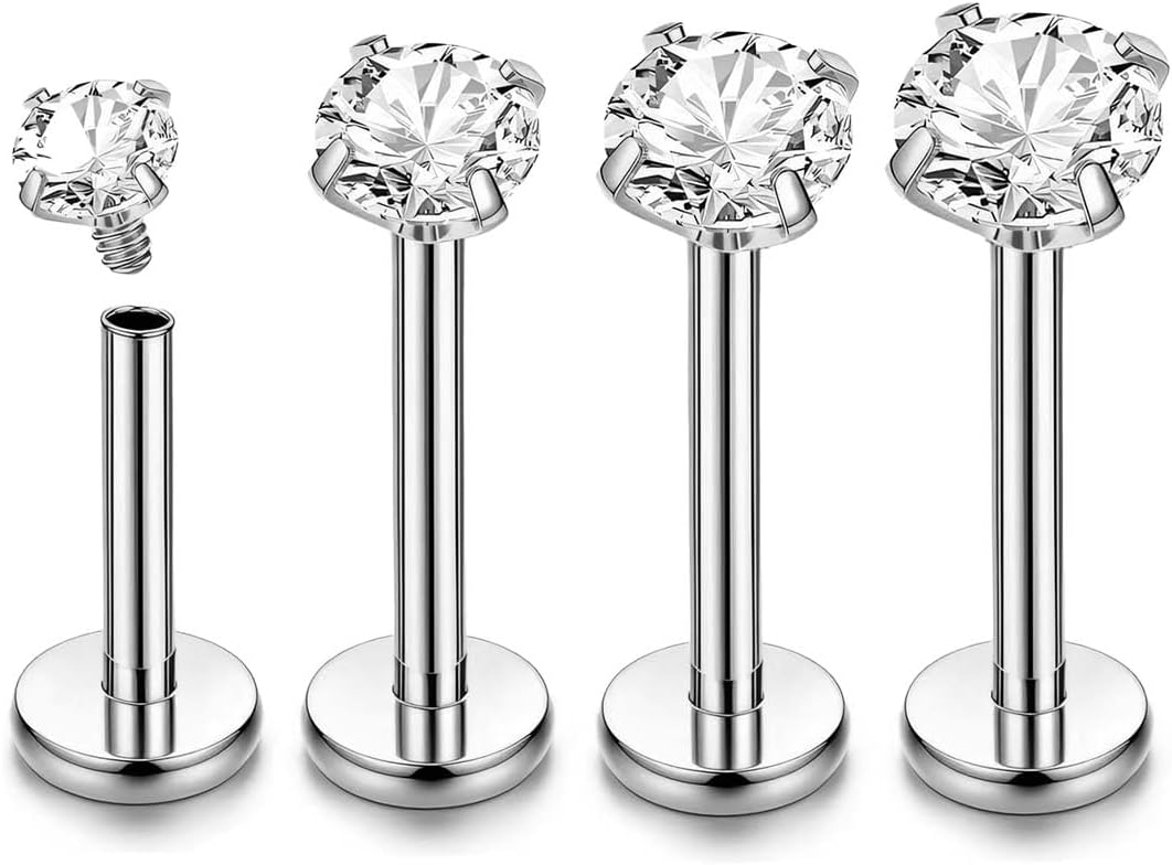 IKOPFLN 4 Paires 16G Piercing Labret Levre Piercing Tragus Acier Inoxydable Piercing Oreille Piercing Helix Piercing Conch Percing au Nez Chirurgical avec CZ Piercing Bijoux Piercing - 2/3/4/5mm